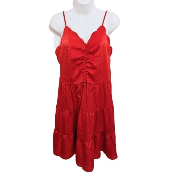 New MONTEAU Los Angeles red scallop dress size L @Z - Picture 1 of 12